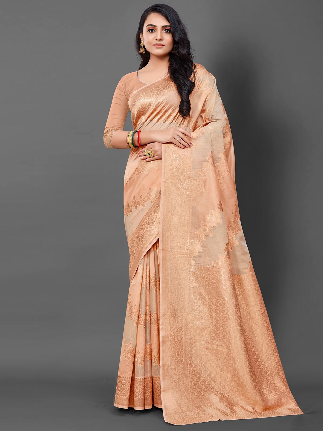 Anouk Ethnic Motif Woven Design Banarasi Saree, Cream
