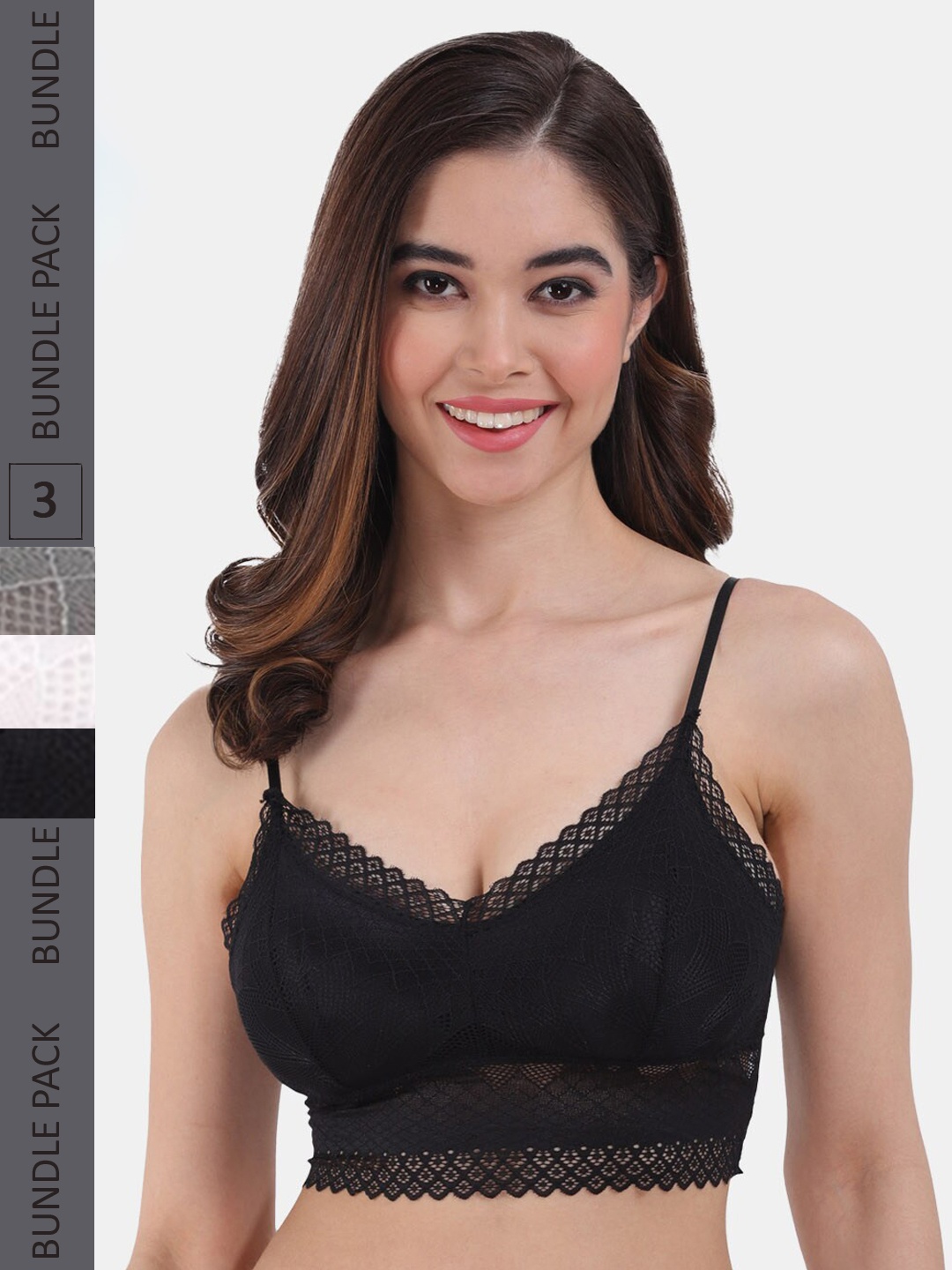 Amour Secret Pack Of 3 Self Design Lightly Padded Seamless All Day Comfort Bralette Bra, Black
Amour Secret Pack Of 3 Self Design Lightly Padded Seamless All Day Comfort Bralette Bra, Black