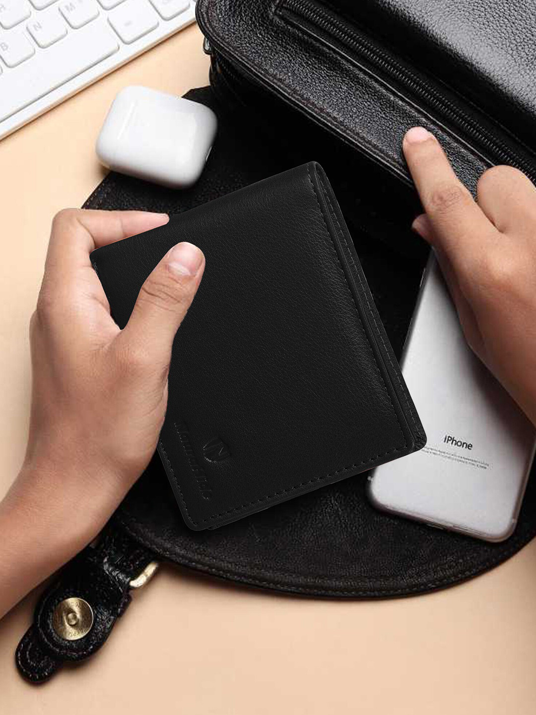 NauraHide Men Leather Two Fold Wallet, Black 
NauraHide Men Leather Two Fold Wallet, Black