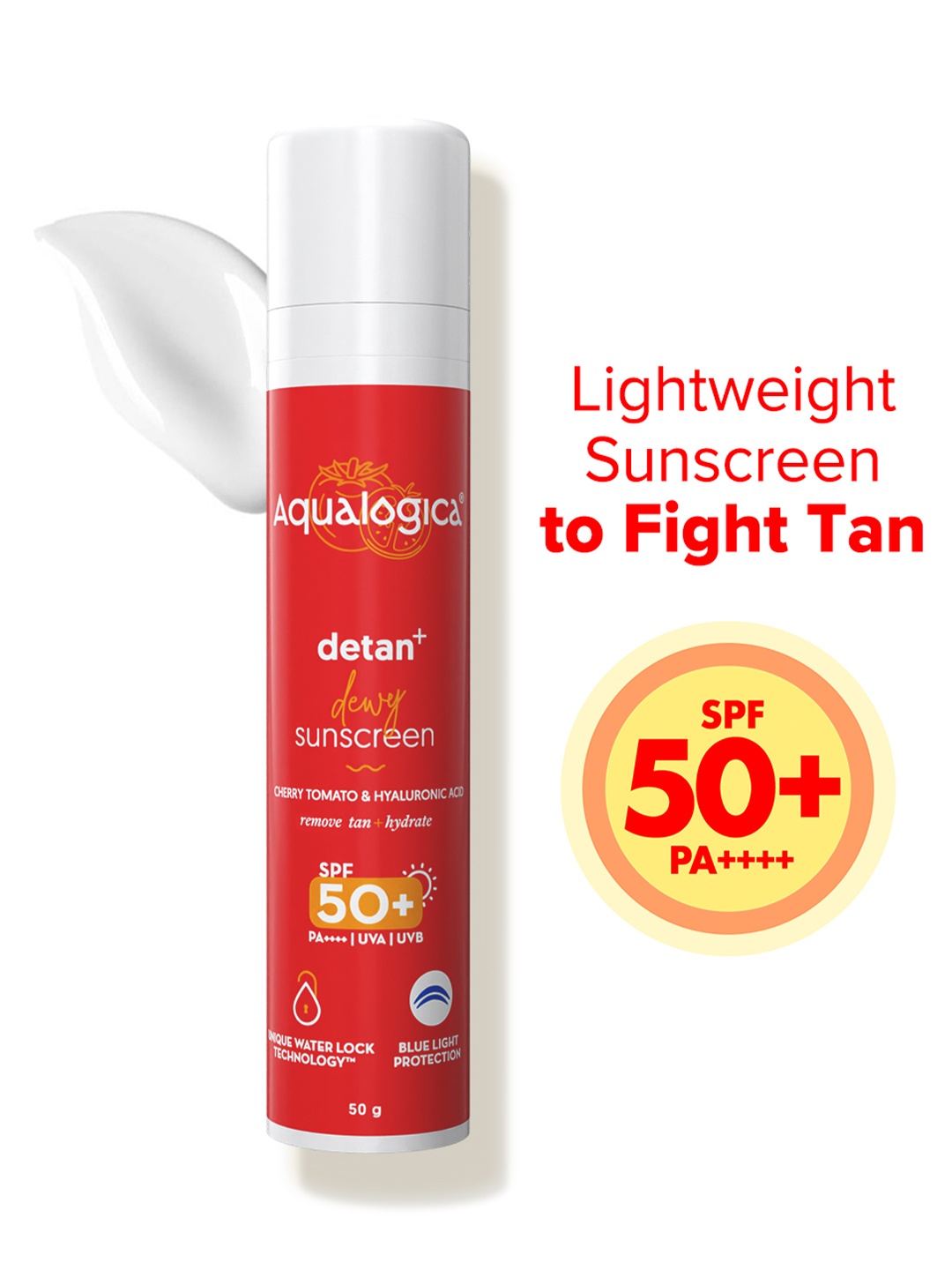 Aqualogica Detan+ Dewy Lightweight No White Cast Sunscreen with SPF 50+ & PA++++ - 50g, Red
Aqualogica Detan+ Dewy Lightweight No White Cast Sunscreen with SPF 50+ & PA++++ - 50g, Red
