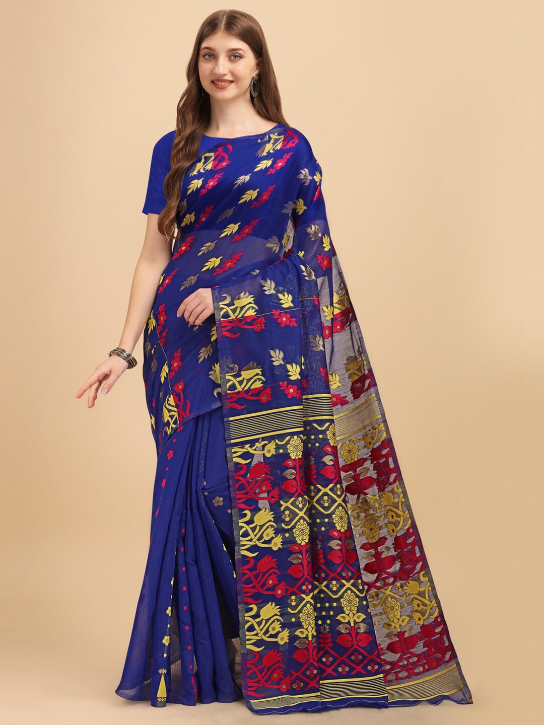 Naishu Trendz Woven Design Pure Silk Ready to Wear Kanjeevaram Saree, Blue