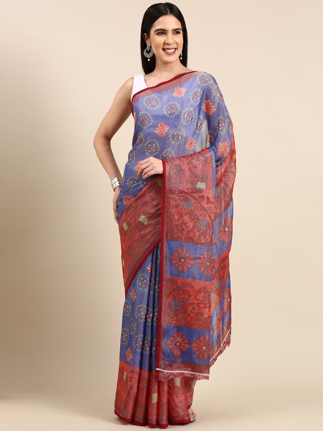 Anouk Blue Ethnic Motifs Printed Pure Chiffon Saree