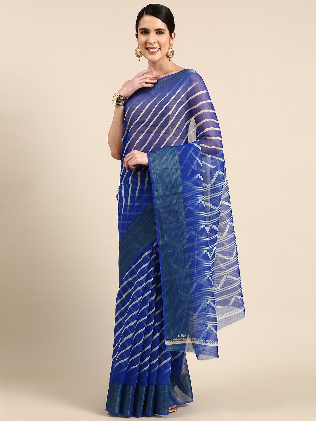 Anouk Printed Leheriya Saree, Navy blue