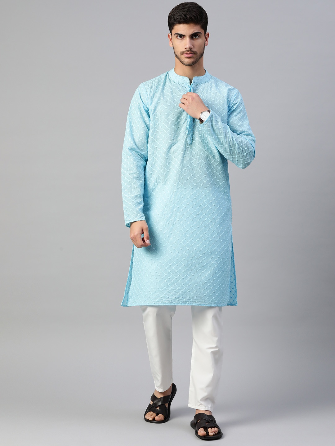 Readiprint Fashions Embroidered Regular Thread Work Pure Cotton Kurta With Pyjamas, Blue
Readiprint Fashions Embroidered Regular Thread Work Pure Cotton Kurta With Pyjamas, Blue