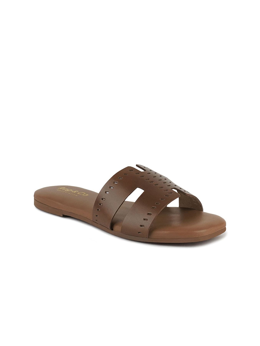RAG & CO Laser Cuts Open Toe Flats, Brown