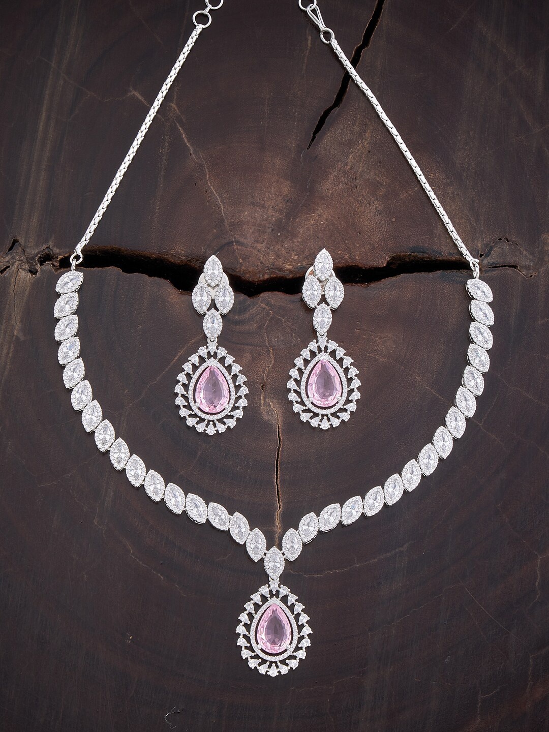 Kushal's Fashion Jewellery Rhodium-Plated CZ-Studded Jewellery Set, Silver