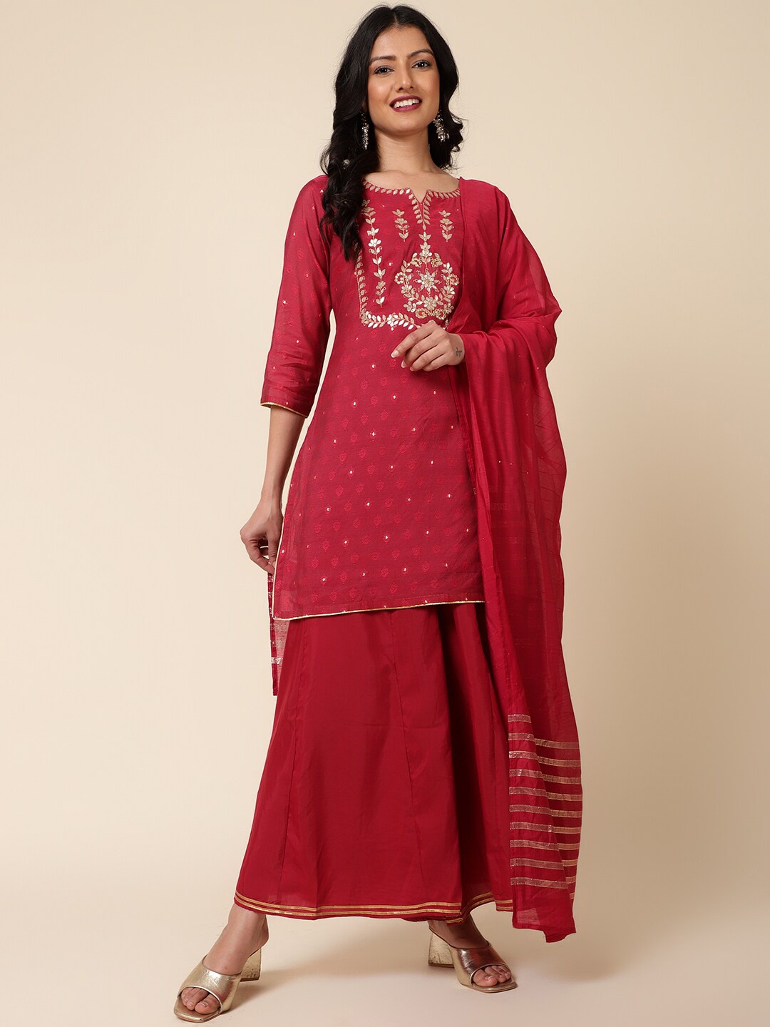 Bani Women Ethnic Motifs Embroidered Chanderi Cotton Kurta with Sharara & Dupatta, Red
Bani Women Ethnic Motifs Embroidered Chanderi Cotton Kurta with Sharara & Dupatta, Red