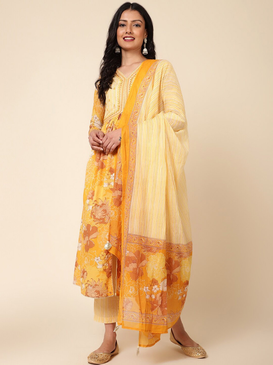 Bani Women Floral Printed Thread Work Pure Cotton Kurta With Trousers & Dupatta, Yellow
Bani Women Floral Printed Thread Work Pure Cotton Kurta With Trousers & Dupatta, Yellow