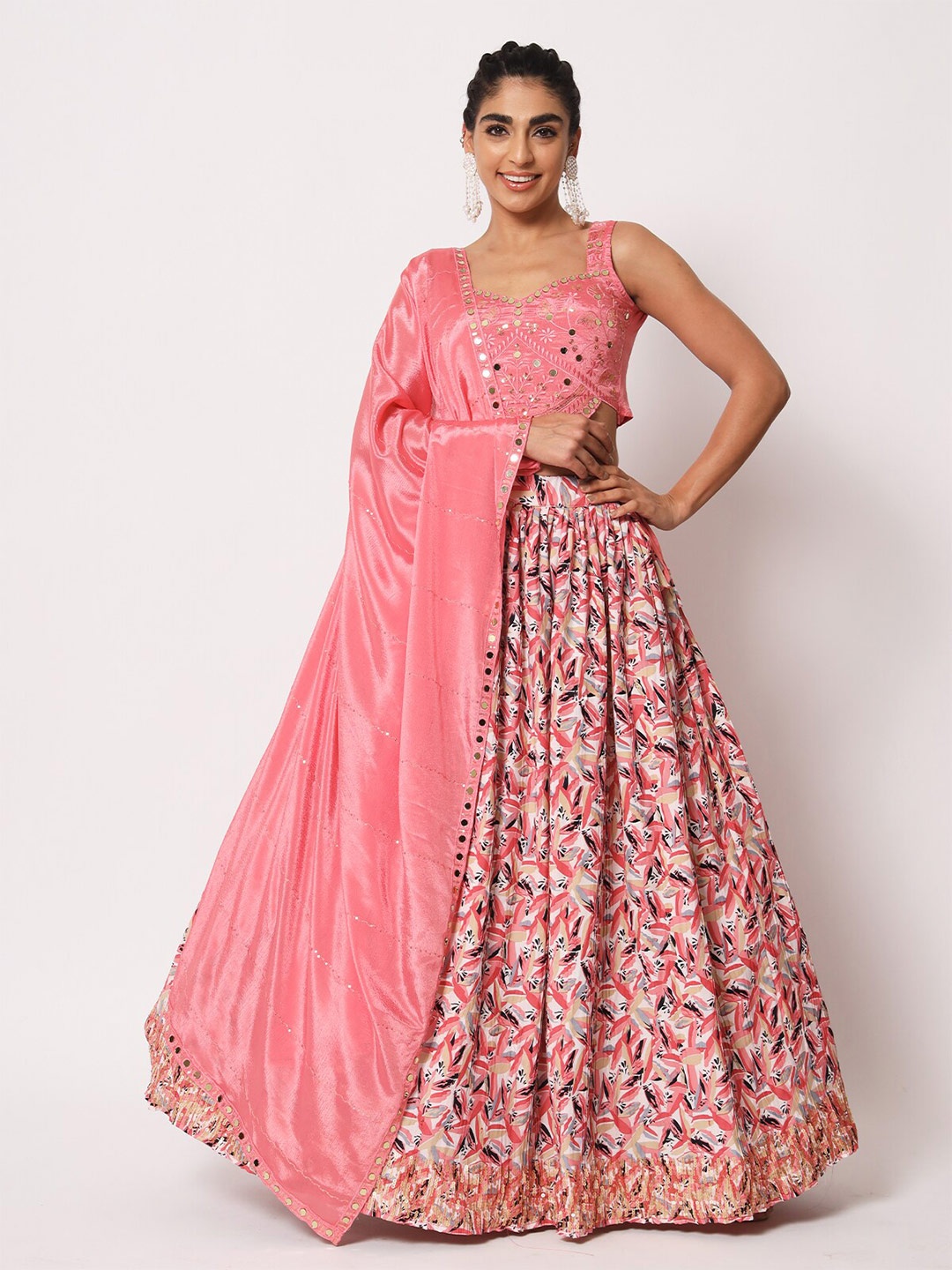 ODETTE Embroidered Mirror Work Semi-Stitched Lehenga & Unstitched Blouse With Dupatta, Pink
ODETTE Embroidered Mirror Work Semi-Stitched Lehenga & Unstitched Blouse With Dupatta, Pink