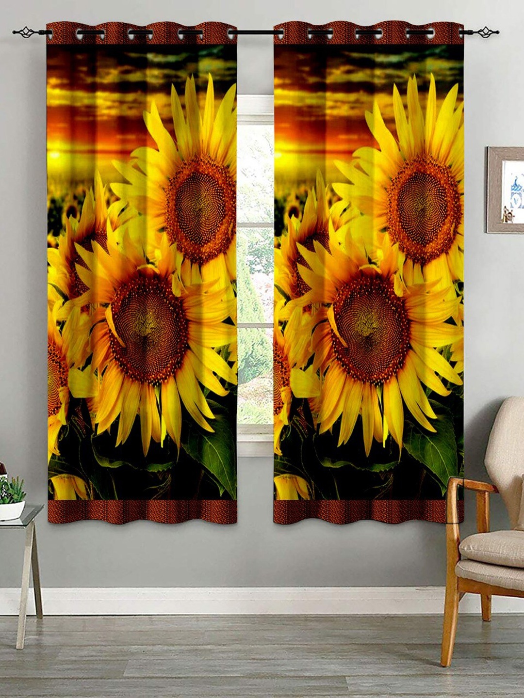 Bajo's Yellow & Red 2 Pieces Floral Door Curtains