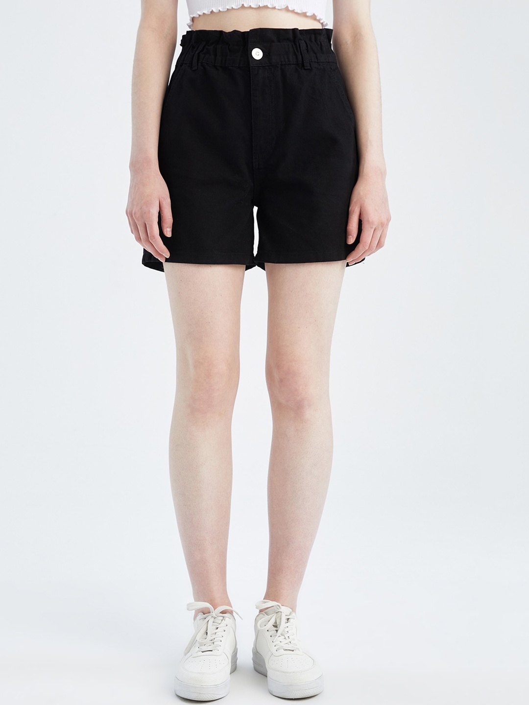 DeFacto Women Pure Cotton High-Rise Shorts, Black