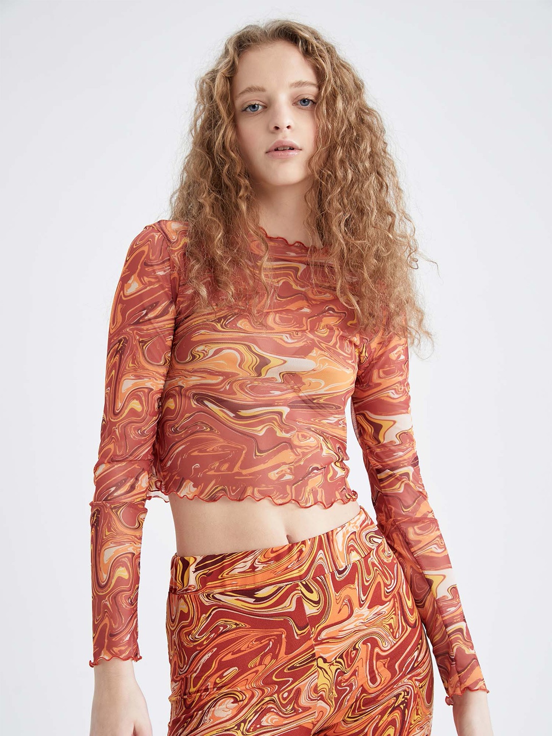 DeFacto Abstract Printed Long Sleeves T-shirt, Rust