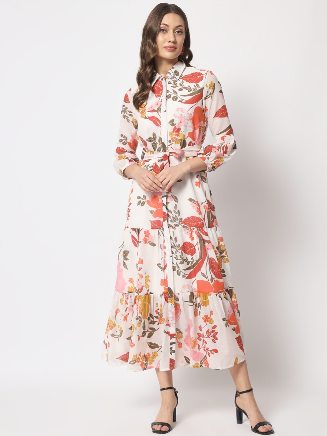 HERE&NOW Shirt Collar Floral Printed Tiered Fit And Flare Dress With Belt, Off white
HERE&NOW Shirt Collar Floral Printed Tiered Fit And Flare Dress With Belt, Off white