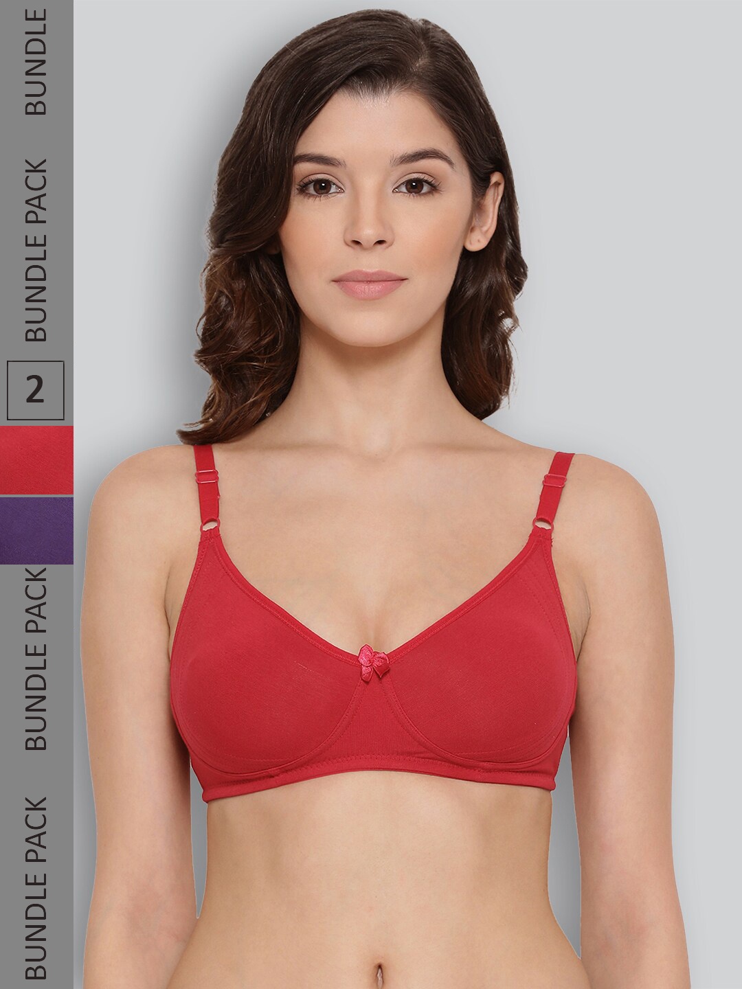 LYRA Pack of 2 Non-Padded Underwired Pure Cotton Bra, Red