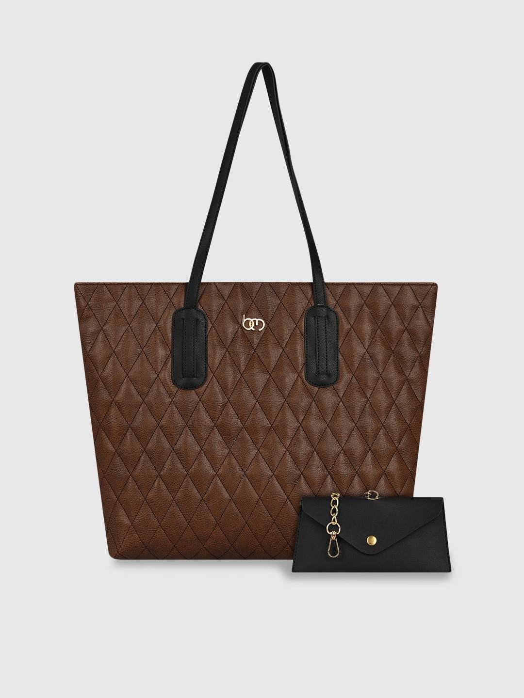 Bagsy Malone Checked PU Shopper Tote Bag with Quilted, Brown