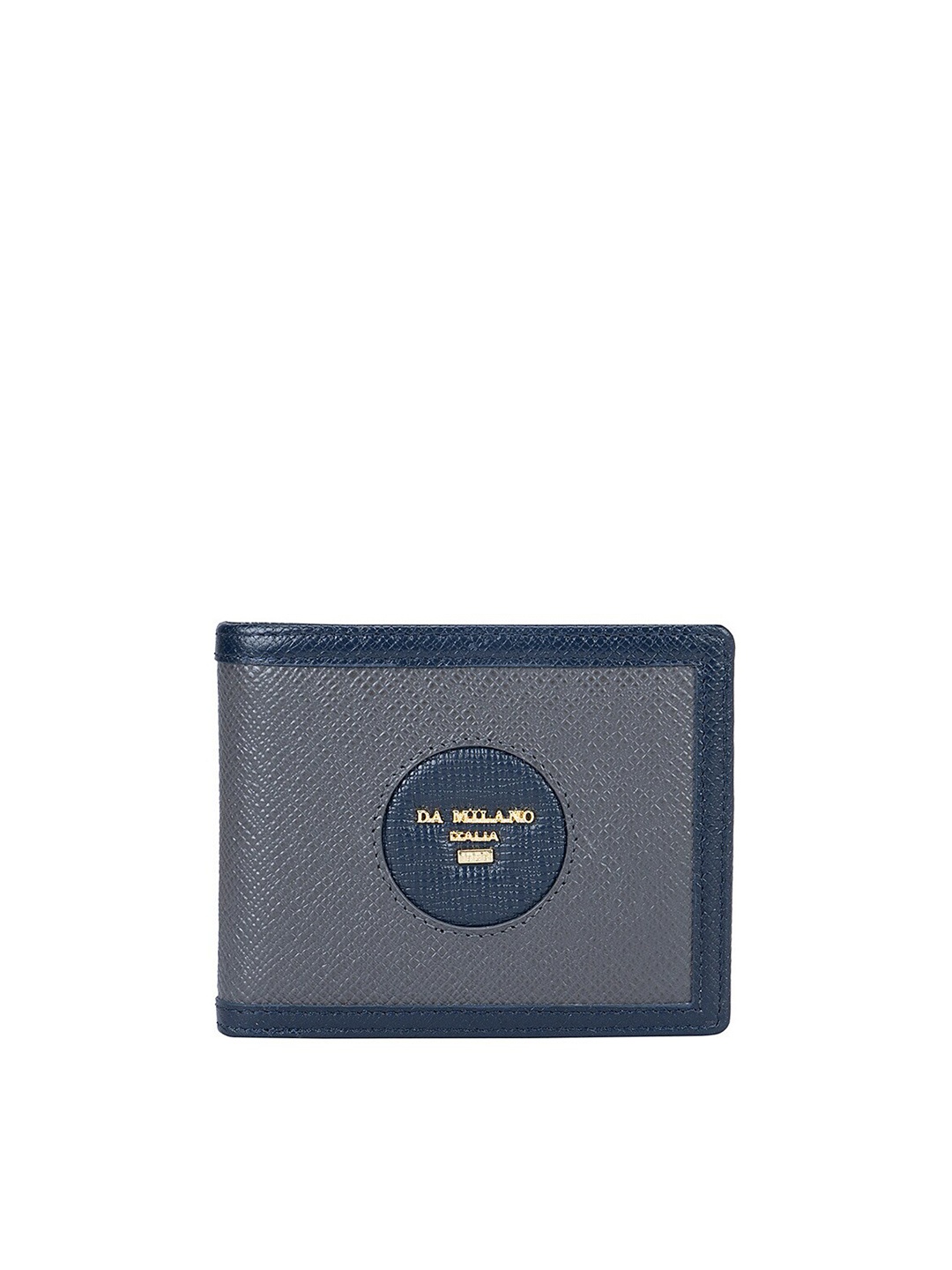 Da Milano Men Textured Leather Two Fold Wallet, Grey