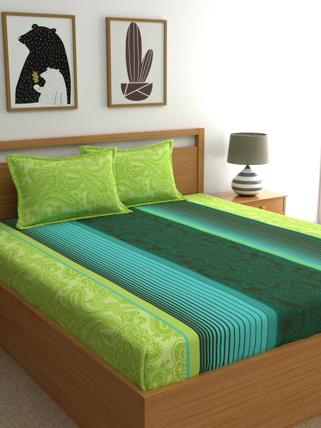 Home Ecstasy Green & Blue Striped 140 TC Pure Cotton Queen Bedsheet & 2 Pillow Covers
Home Ecstasy Green & Blue Striped 140 TC Pure Cotton Queen Bedsheet & 2 Pillow Covers