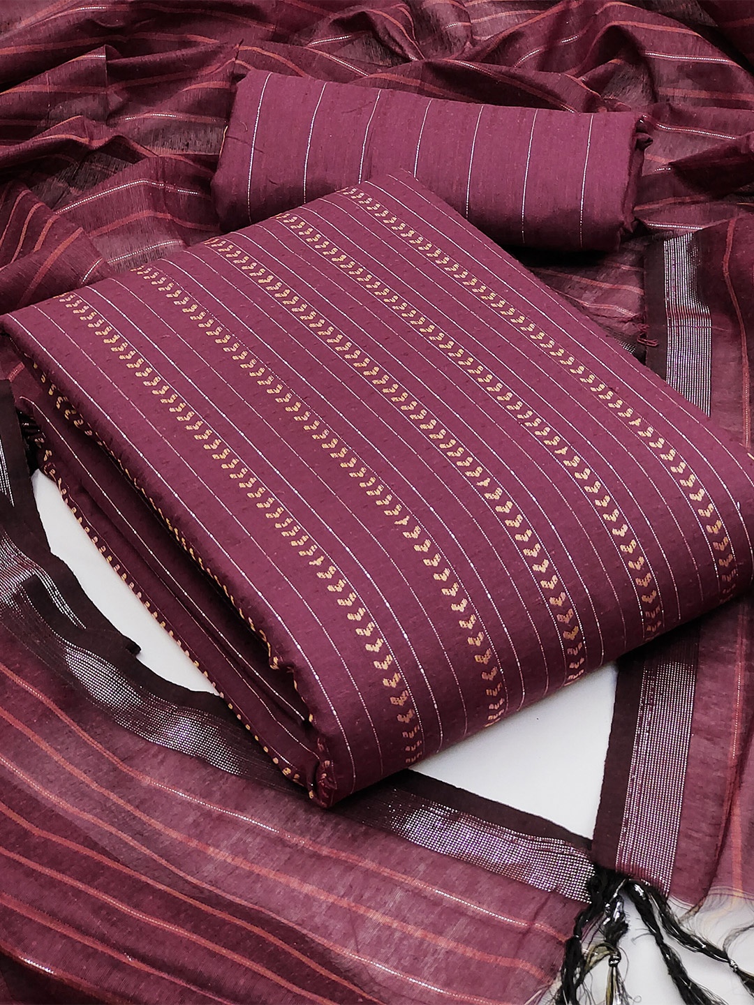 KALINI Woven Design Semi-Stitched Dress Material, Magenta
