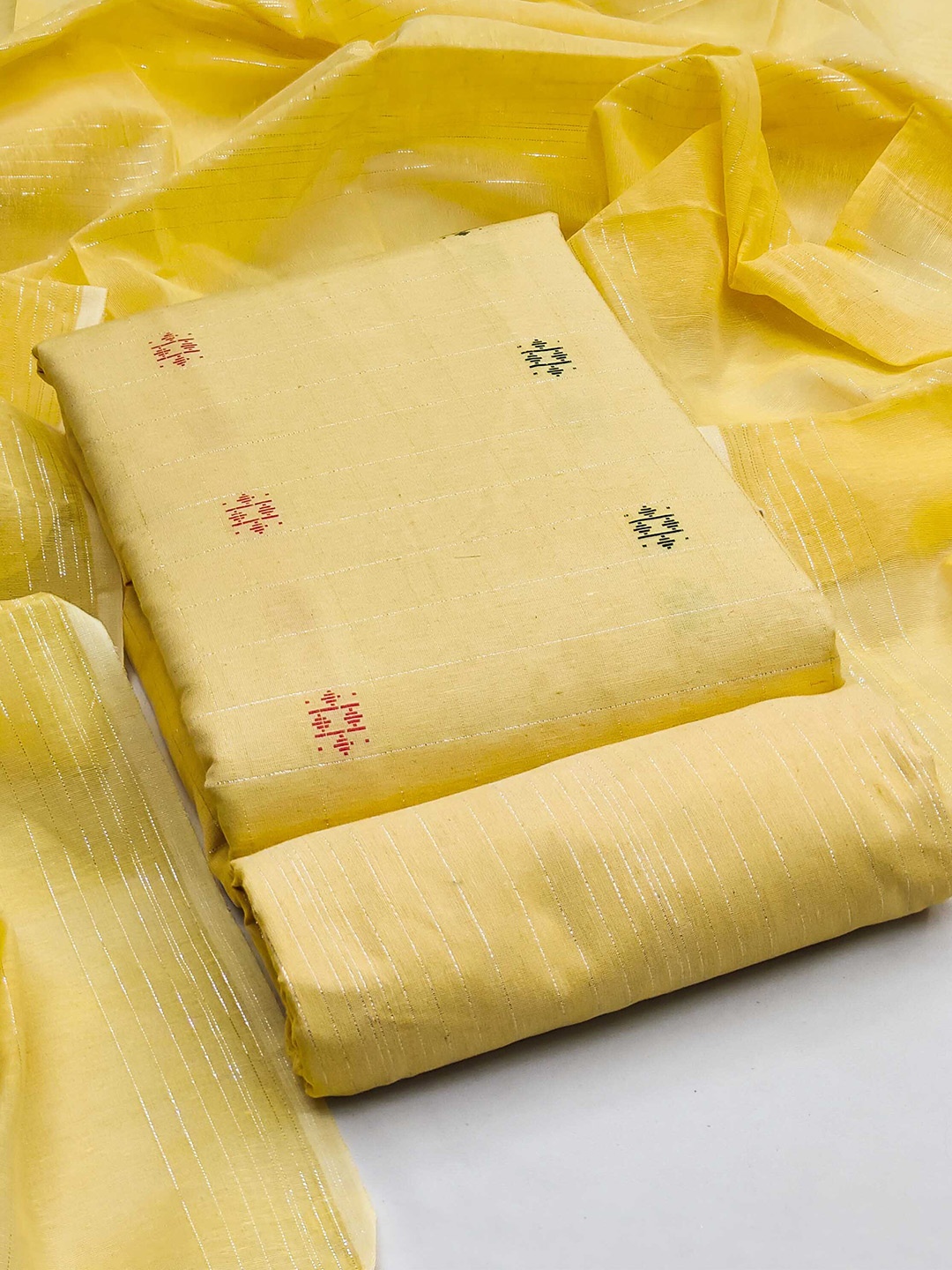 KALINI Ethnic Motifs Woven Design Zari Semi-Stitched Dress Material With Dupatta, Yellow
KALINI Ethnic Motifs Woven Design Zari Semi-Stitched Dress Material With Dupatta, Yellow