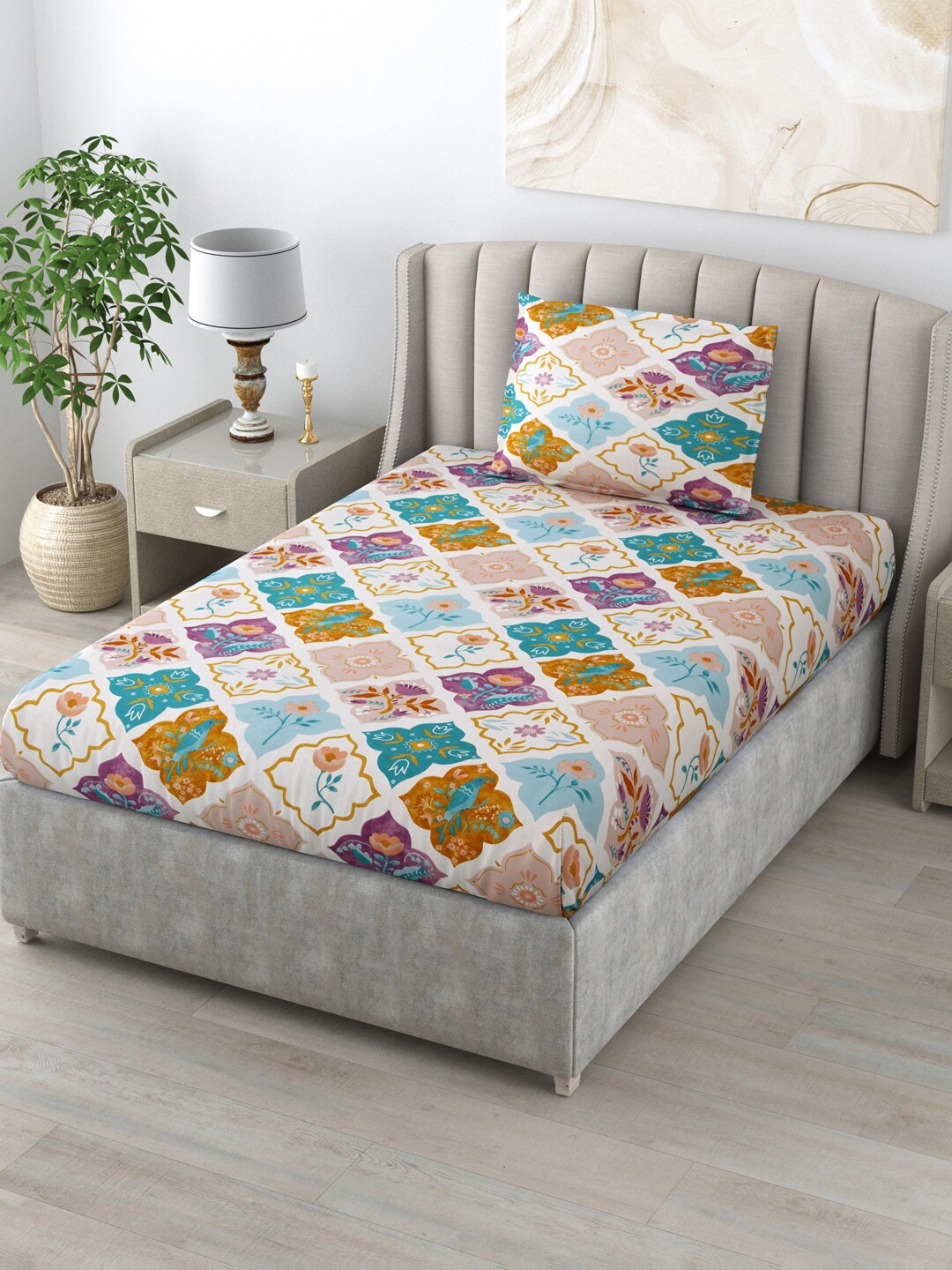 Salona Bichona Impression White Floral Cotton 144 TC Single Bedsheet & 1 Pillow Cover
Salona Bichona Impression White Floral Cotton 144 TC Single Bedsheet & 1 Pillow Cover