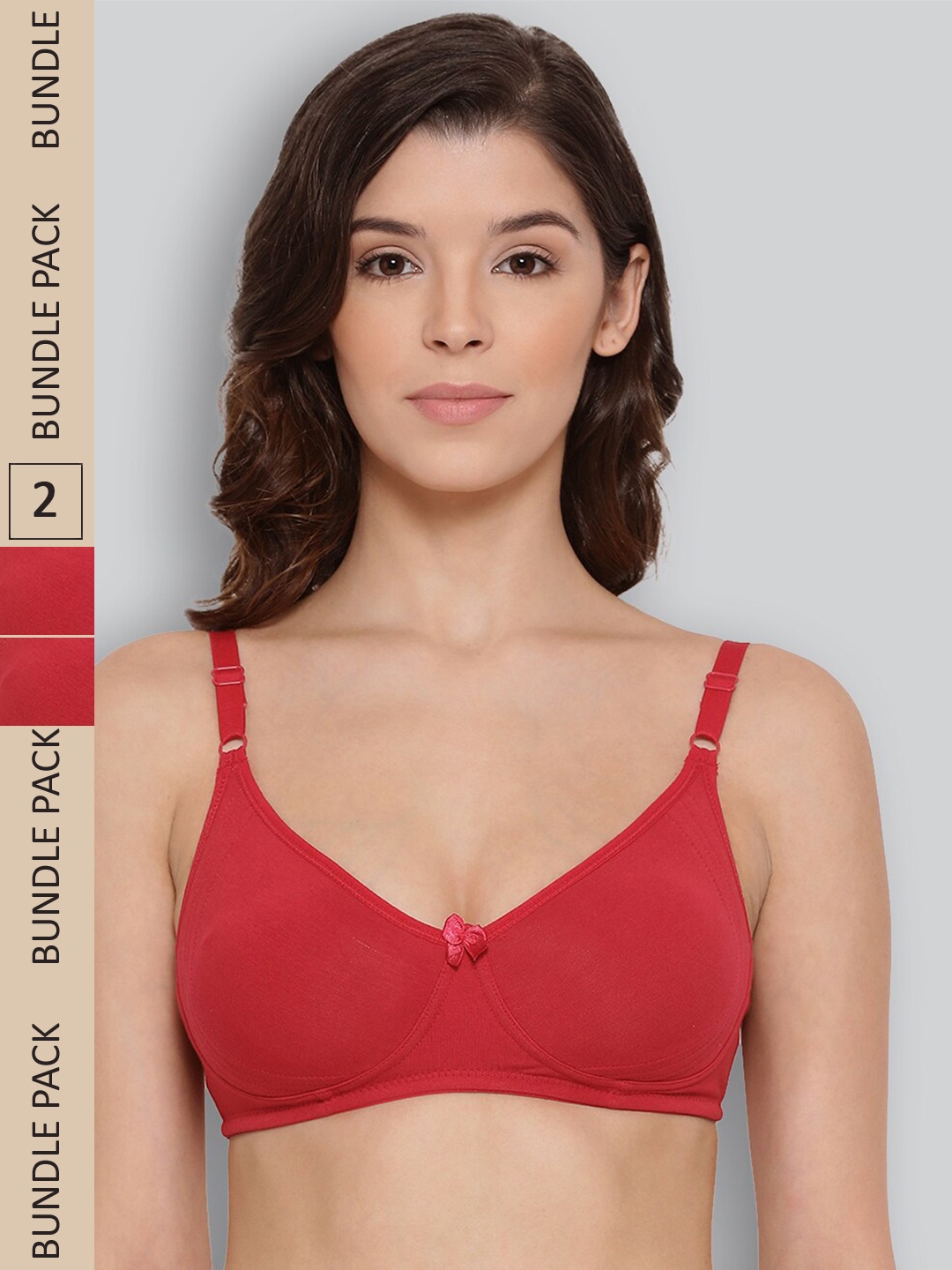 LYRA Pack of 2 Non-Padded Underwired Pure Cotton Bra, Red