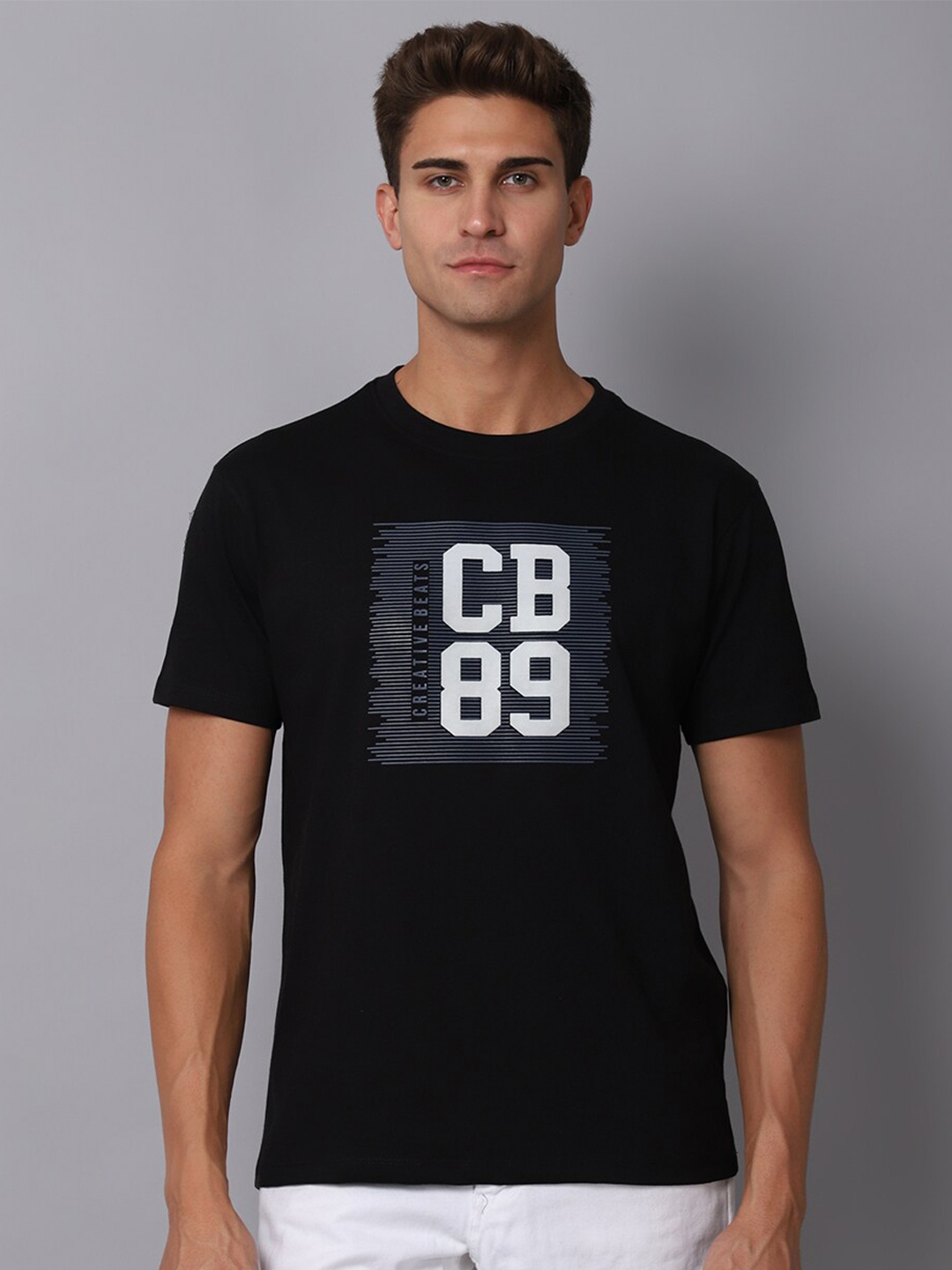 Cantabil Typography Printed Cotton T-shirt, Black