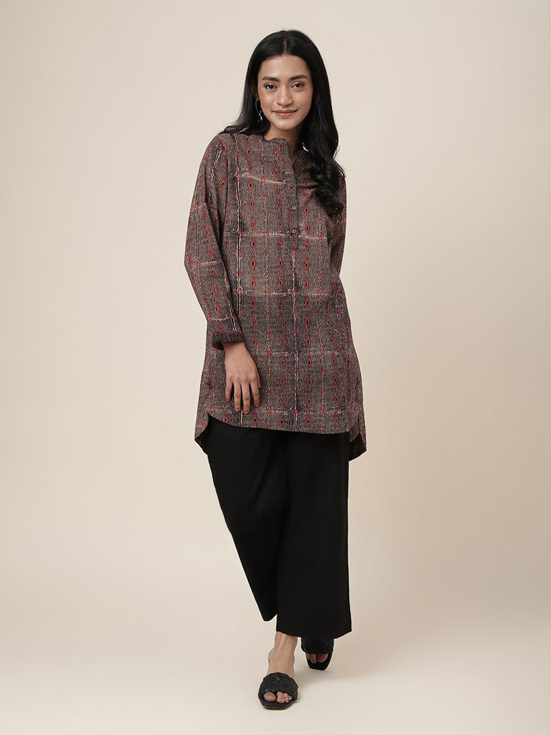 Fabindia Band Collar Printed Cotton Tunic, Black
Fabindia Band Collar Printed Cotton Tunic, Black