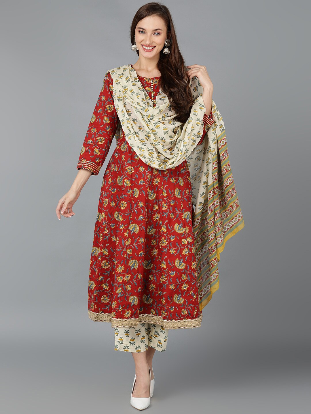 AHIKA Floral Printed Gotta Patti Empire Pure Cotton Kurta With Trousers & Dupatta, Maroon
AHIKA Floral Printed Gotta Patti Empire Pure Cotton Kurta With Trousers & Dupatta, Maroon