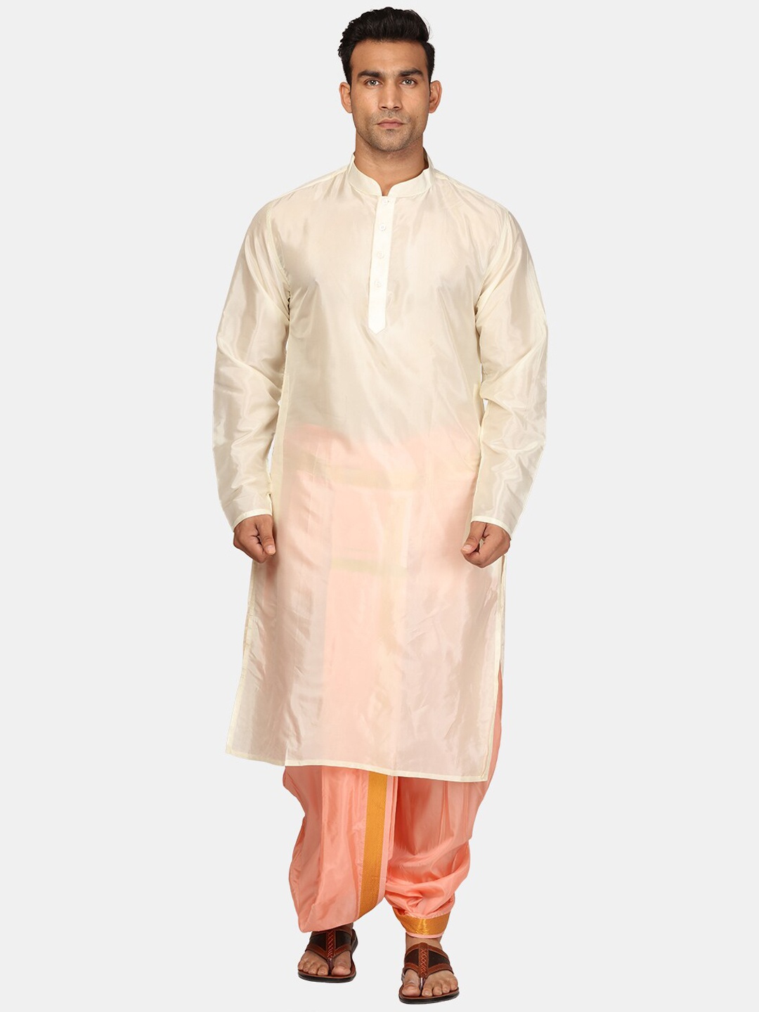 Sethukrishna Mandarin Collar Straight Zari Kurta with Dhoti Pants & Dupatta, Off white
Sethukrishna Mandarin Collar Straight Zari Kurta with Dhoti Pants & Dupatta, Off white