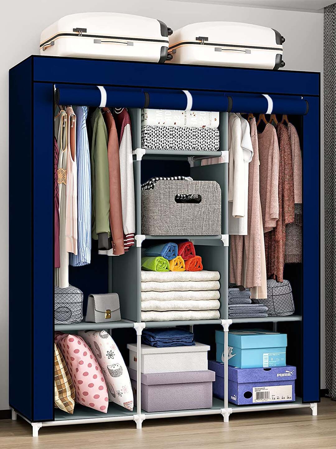 Kuber Industries Blue & White Non Woven 3 Doors & 8 Shelfs Foldable & Portable Almirah for Clothes
Kuber Industries Blue & White Non Woven 3 Doors & 8 Shelfs Foldable & Portable Almirah for Clothes