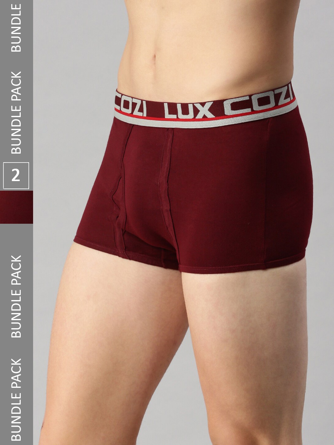 Lux Cozi Pack Of 2 Logo Printed Detail Outer Elastic Mid-Rise Pure Cotton Trunks, Maroon
Lux Cozi Pack Of 2 Logo Printed Detail Outer Elastic Mid-Rise Pure Cotton Trunks, Maroon
