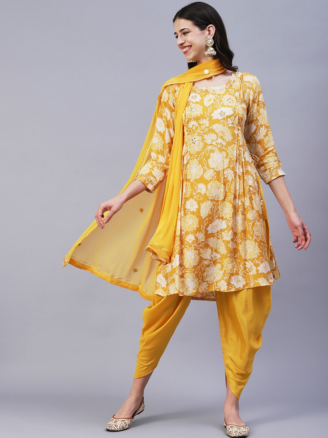 FASHOR Floral Printed Sequinned Foil A-Line Kurta With Dhoti Pants & Dupatta, Mustard
FASHOR Floral Printed Sequinned Foil A-Line Kurta With Dhoti Pants & Dupatta, Mustard