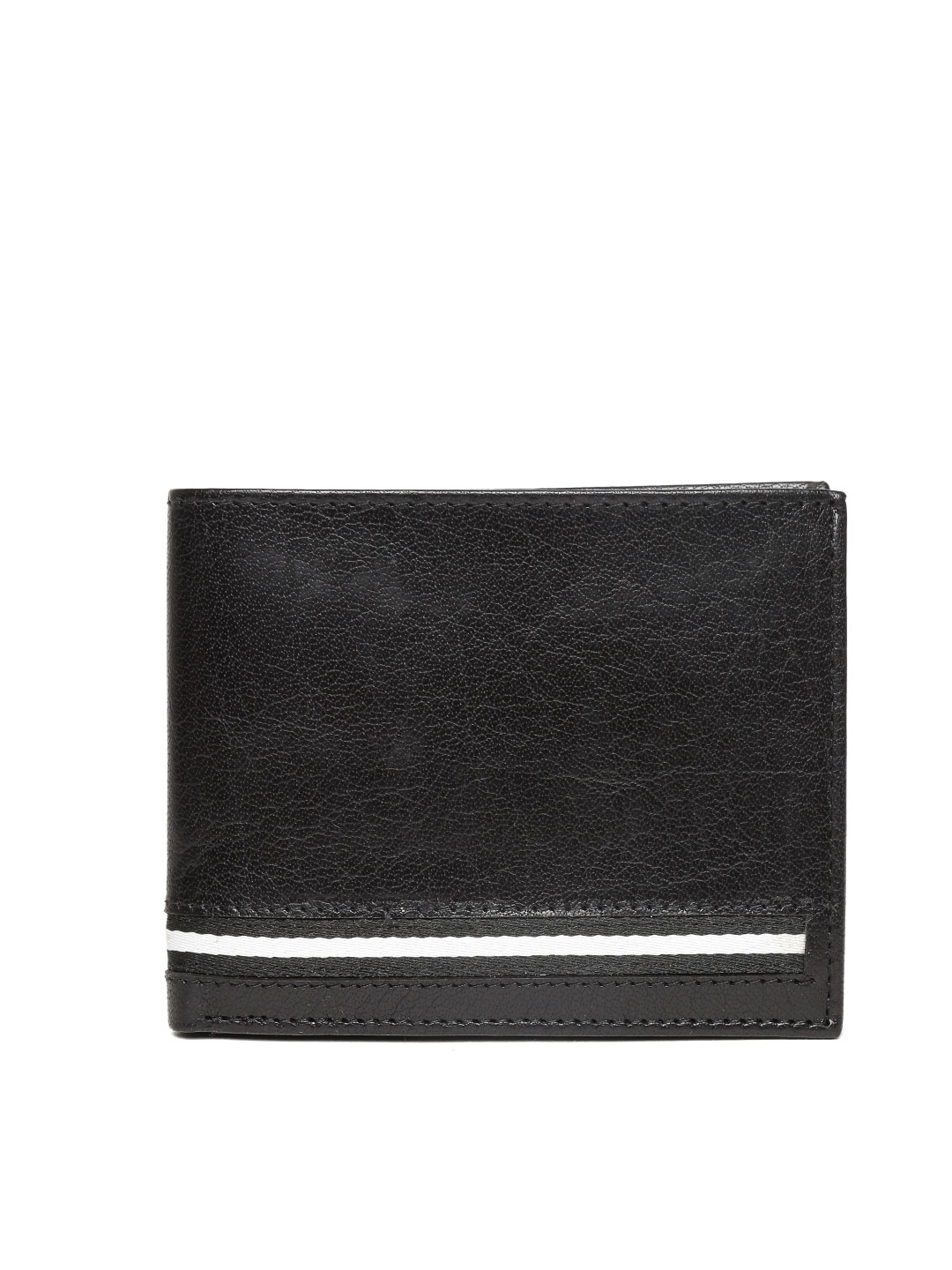 Lino Perros Men Black Leather Solid Two Fold Wallet