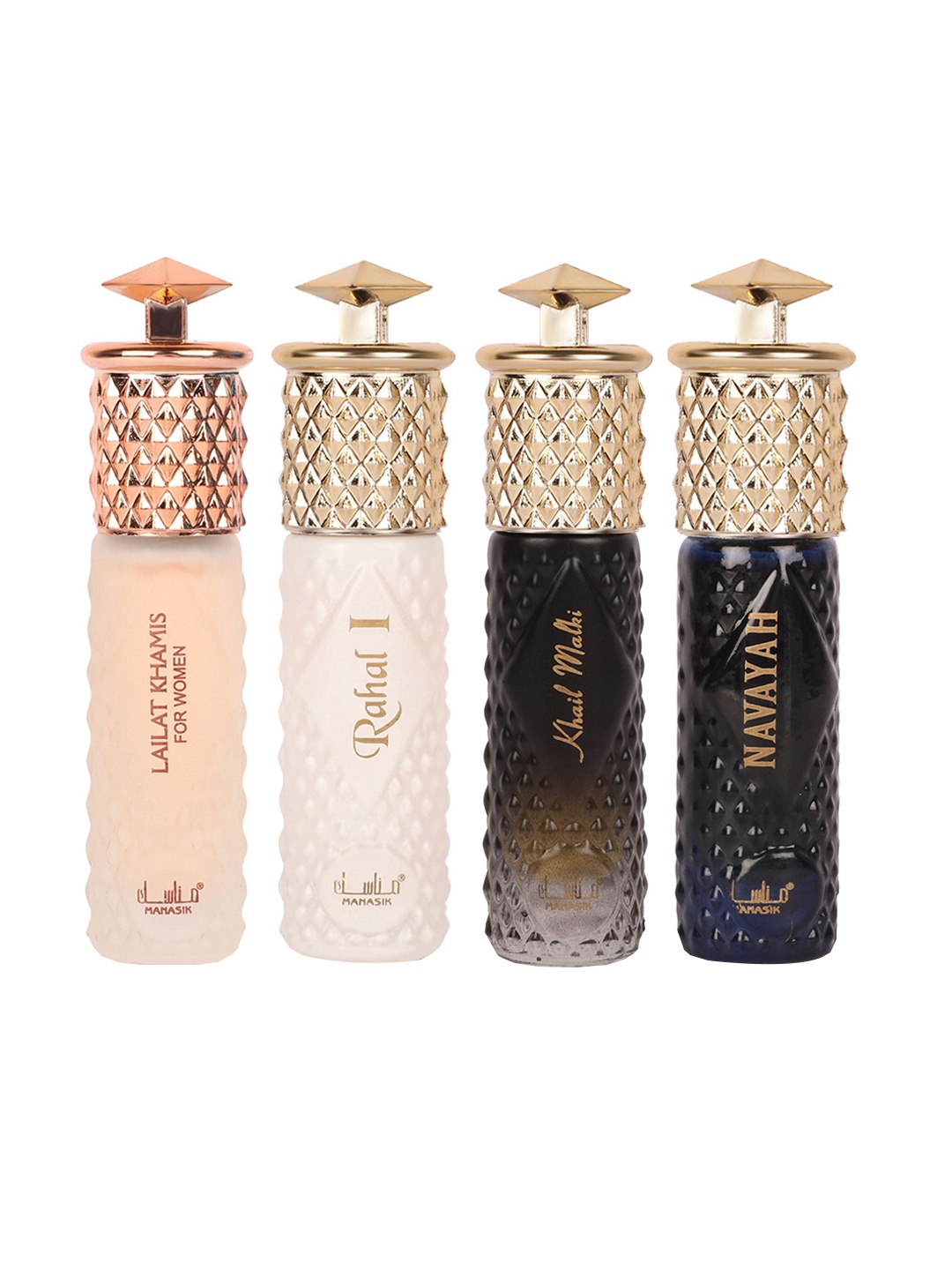 MANASIK Premium Women Set Of 4 Long Lasting Attars - 6 ml Each Lailat Khamis White - Rahal I - Khail Malaki & Navayah, Pink
MANASIK Premium Women Set Of 4 Long Lasting Attars - 6 ml Each Lailat Khamis White - Rahal I - Khail Malaki & Navayah, Pink