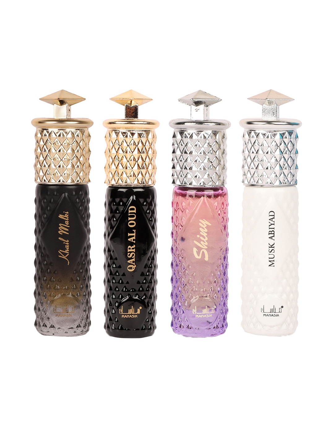 MANASIK Premium Women Set Of 4 Long Lasting Attars - 6 ml Each Khail Malaki - Qasr Al Oud - Shiny Pink & Musk Abiyad
MANASIK Premium Women Set Of 4 Long Lasting Attars - 6 ml Each Khail Malaki - Qasr Al Oud - Shiny Pink & Musk Abiyad
