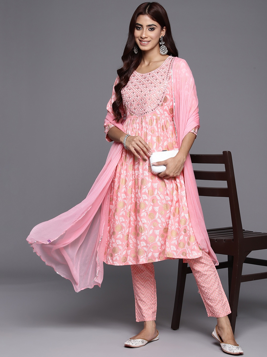 Libas Floral Yoke Design High Slit Mirror Work Kurta with Trousers & With Dupatta, Pink
Libas Floral Yoke Design High Slit Mirror Work Kurta with Trousers & With Dupatta, Pink