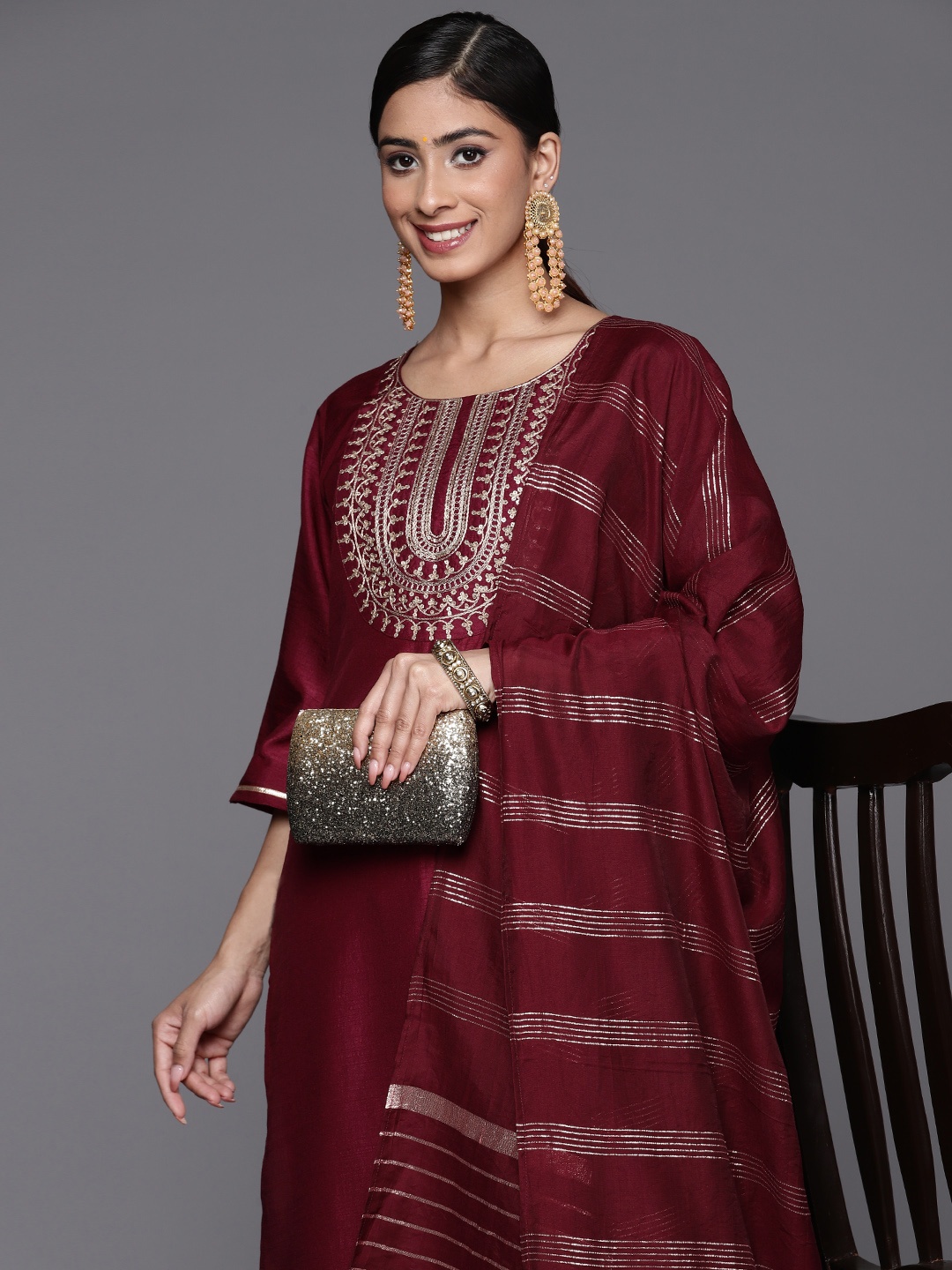 Libas Ethnic Motifs Yoke Design Regular Sequinned Kurta with Salwar & With Dupatta, Burgundy
Libas Ethnic Motifs Yoke Design Regular Sequinned Kurta with Salwar & With Dupatta, Burgundy