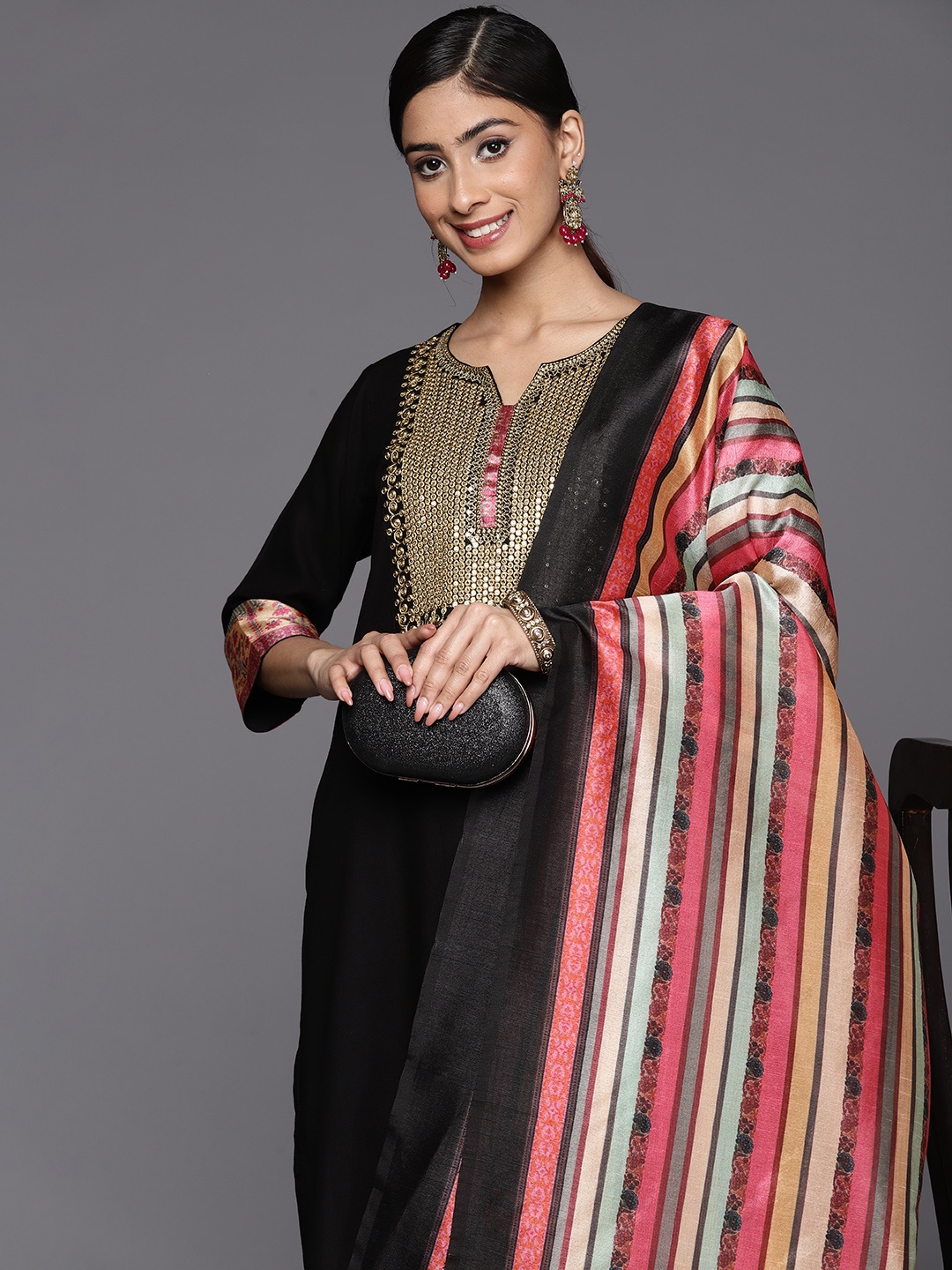 Libas Ethnic Motifs Yoke Design Regular Kurta With Trousers & With Dupatta, Black
Libas Ethnic Motifs Yoke Design Regular Kurta With Trousers & With Dupatta, Black