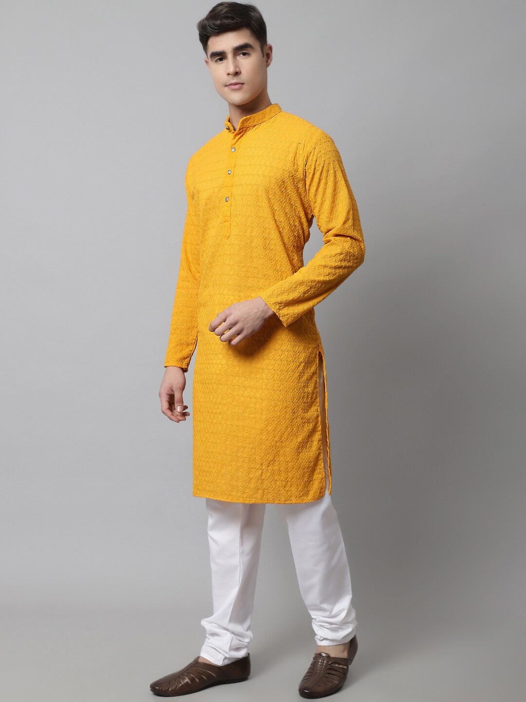 Jompers Embroidered Mandarin Collar Chikankari Pure Cotton Straight Kurta With Churidar, Mustard
Jompers Embroidered Mandarin Collar Chikankari Pure Cotton Straight Kurta With Churidar, Mustard