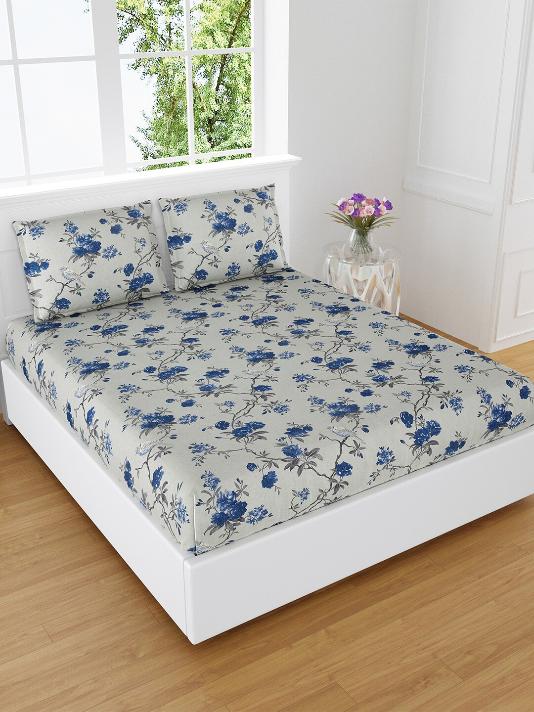 eCraftIndia Grey & Blue Floral 180 TC Pure Cotton Double King Bedsheet & 2 Pillow Covers
eCraftIndia Grey & Blue Floral 180 TC Pure Cotton Double King Bedsheet & 2 Pillow Covers