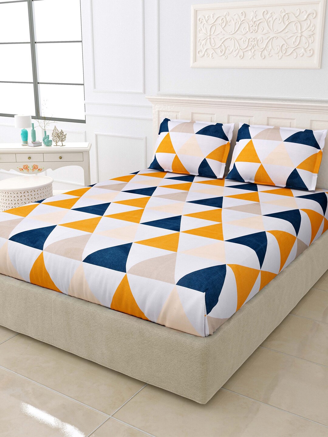 eCraftIndia Blue & Orange Geometric Cotton 250 TC King Bedsheet with 2 Pillow Covers
eCraftIndia Blue & Orange Geometric Cotton 250 TC King Bedsheet with 2 Pillow Covers