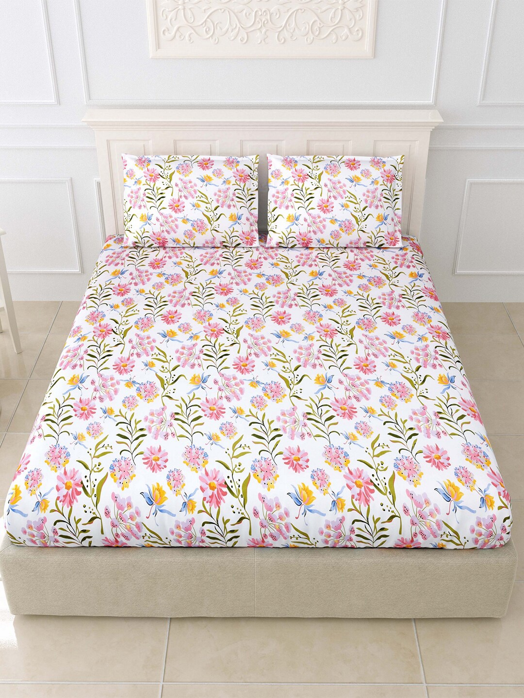 eCraftIndia White & Pink Floral Printed 250 TC Glace Cotton King Bedsheet & Pillow Covers
eCraftIndia White & Pink Floral Printed 250 TC Glace Cotton King Bedsheet & Pillow Covers