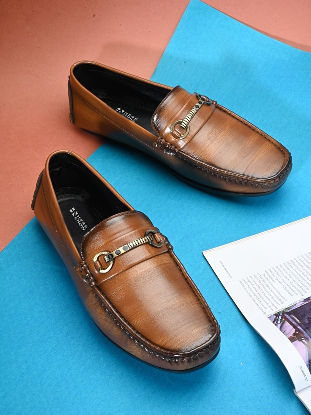 HERE&NOW Men Round Toe Slip-On Loafers, Tan
