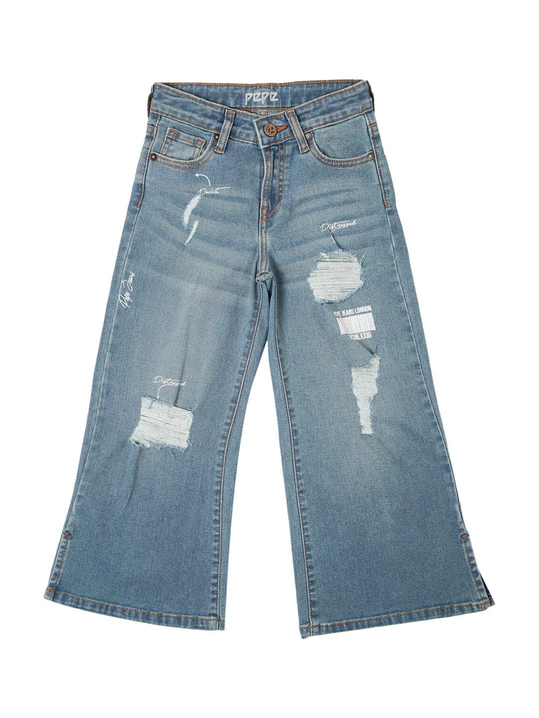 Pepe Jeans Girls Flared High-Rise Highly Distressed Light Fade Stretchable Cotton Jeans, Blue
Pepe Jeans Girls Flared High-Rise Highly Distressed Light Fade Stretchable Cotton Jeans, Blue