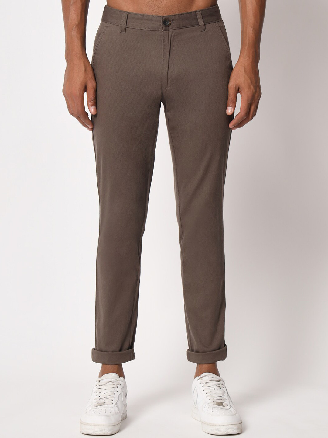 Aristitch Men Flat-Front Mid-Rise Smart Chinos Trousers, Brown 
Aristitch Men Flat-Front Mid-Rise Smart Chinos Trousers, Brown