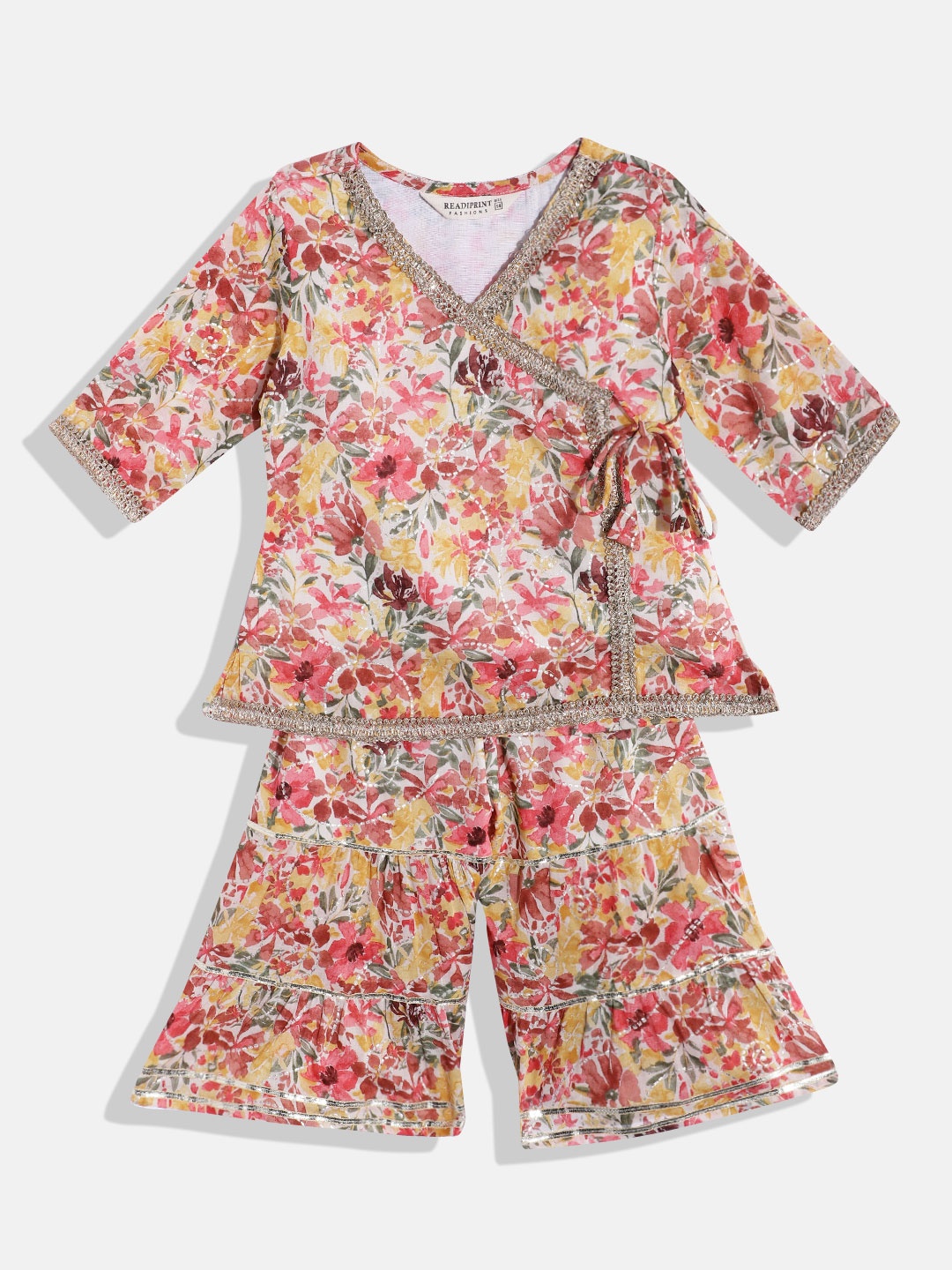 Readiprint Girls Printed Angrakha Gotta Patti Pure Cotton Kurti with Sharara, Yellow
Readiprint Girls Printed Angrakha Gotta Patti Pure Cotton Kurti with Sharara, Yellow