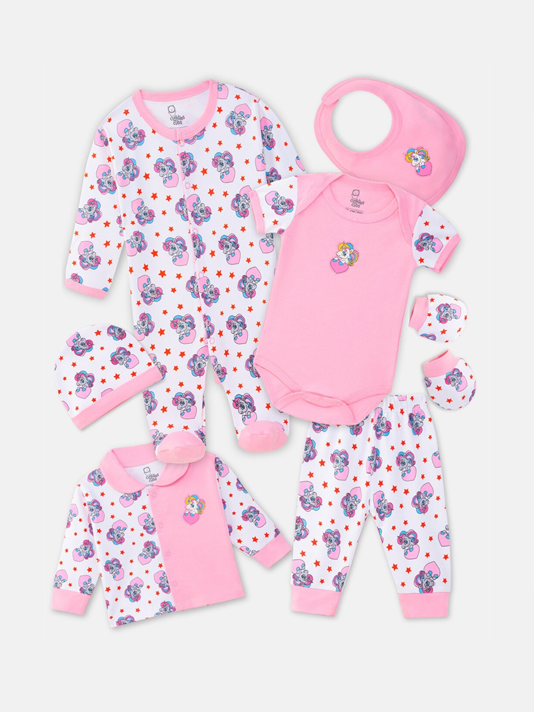 Cuddles for Cubs Infants Pack of 7 Unicorn Printed Pure Cotton Baby Apparel Gift Set, Pink
Cuddles for Cubs Infants Pack of 7 Unicorn Printed Pure Cotton Baby Apparel Gift Set, Pink