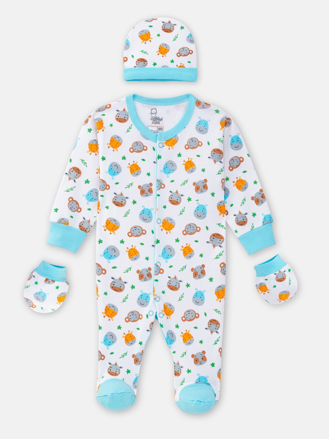 Cuddles for Cubs Infants Pack of 3 Animal Printed Pure Cotton Baby Apparel Gift Set, Blue
Cuddles for Cubs Infants Pack of 3 Animal Printed Pure Cotton Baby Apparel Gift Set, Blue