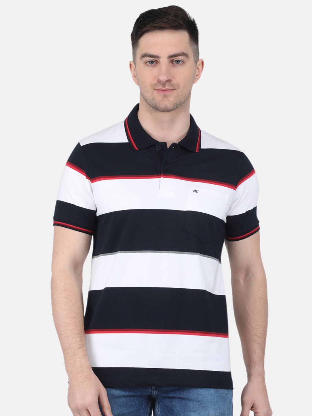 Monte Carlo Striped Polo Collar T-shirt, Navy blue