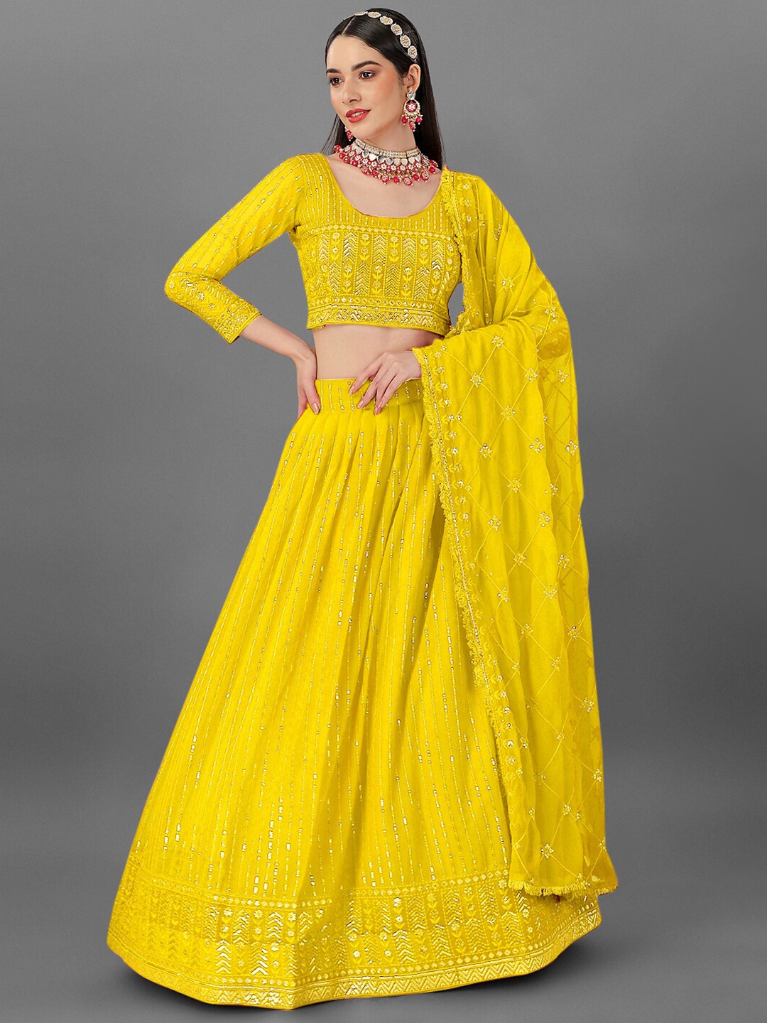 Angroop Embroidered Semi-Stitched Lehenga & Unstitched Blouse With Dupatta, Yellow
Angroop Embroidered Semi-Stitched Lehenga & Unstitched Blouse With Dupatta, Yellow